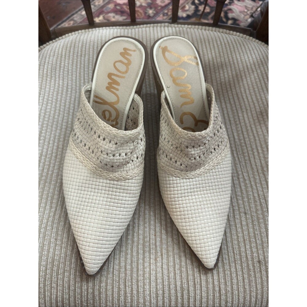 Sam Edelman Lillianna Slip-On Leather Heel Mules Ivory Pointed Toe Size 9 1/2